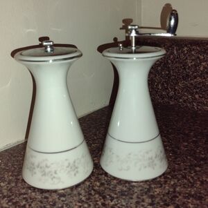 Camelot China Carrousel White and Silver Porcelain Salt And Pepper Mill